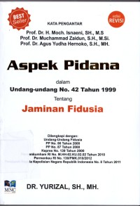 Image of Aspek Pidana : Undang- Undang No 42 Tahun 1999 Tentang Jaminan Fidusia